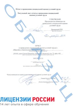 Образец отчета Кировский Проведение специальной оценки условий труда